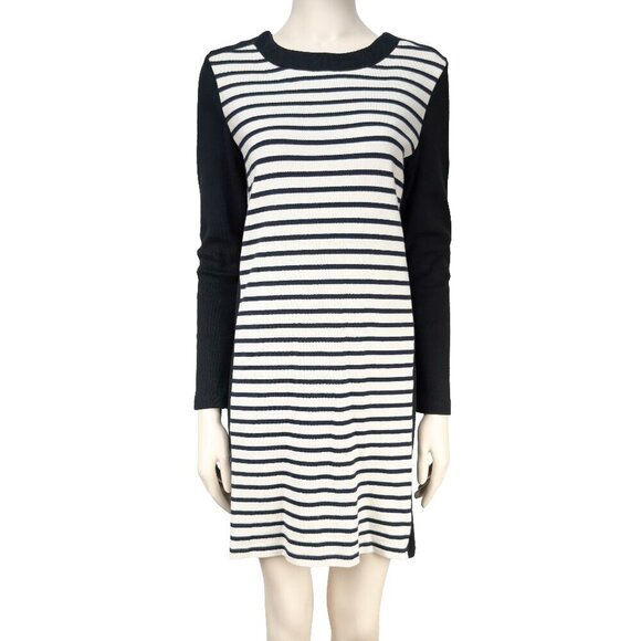 PETIT BATEAU Cotton Navy Black Striped Nautical Jumper Mini Midi Coastal Dress S - Picture 1 of 7